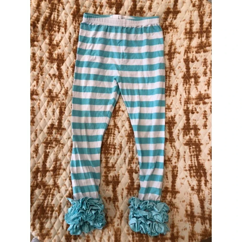 Oh Deer Girls Striped Ruffle Leggings Size 8
